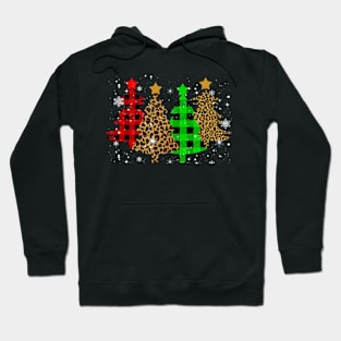 Merry Christmas Trees with Buffalo Plaid & Leopard Design Hoodie